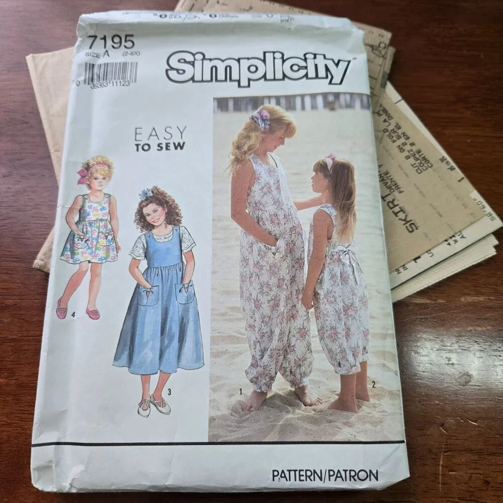 Simplicity 7195 sewing pattern Child's Jumpsuit Sundress Size 2-6x UNCUT